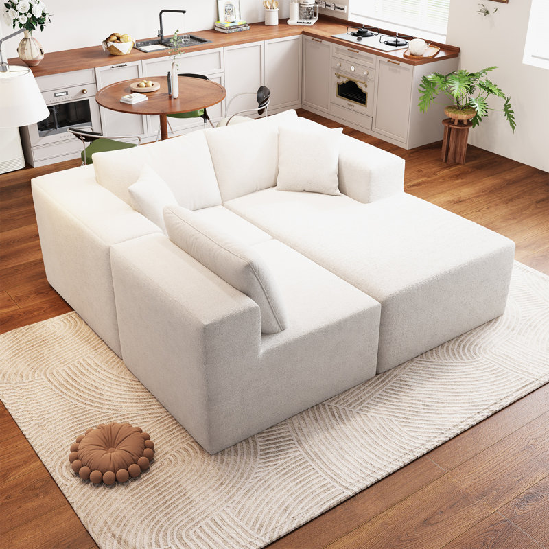 Canapé modulaire sans rembourrage de 107 po avec 3 pièces sans assemblage avec méridienne en forme de L avec méridienne en L et siège profond