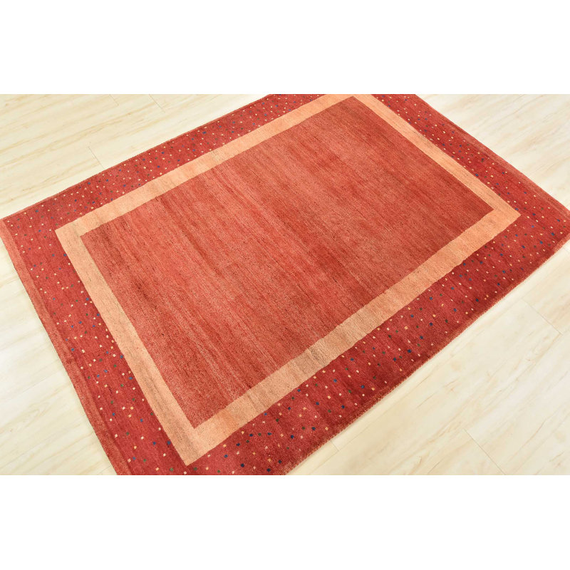 Tapis rouge en laine noué à la main de conception unique 4 pi 8 po x 6 pi 5 po