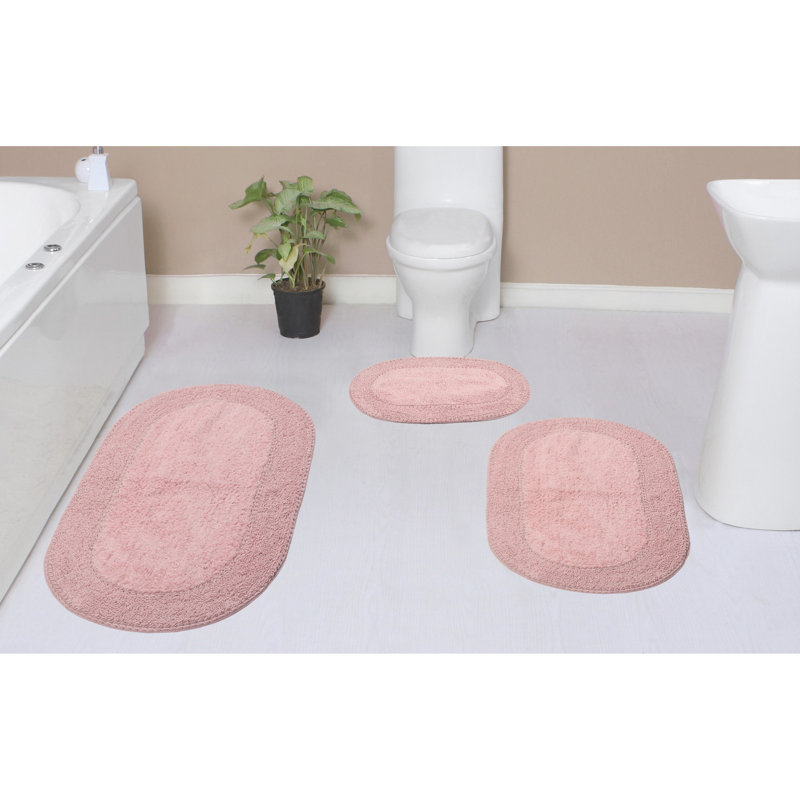 Lona Double Ruffle 100% Cotton Bath Rugs (Set of 3), Pink