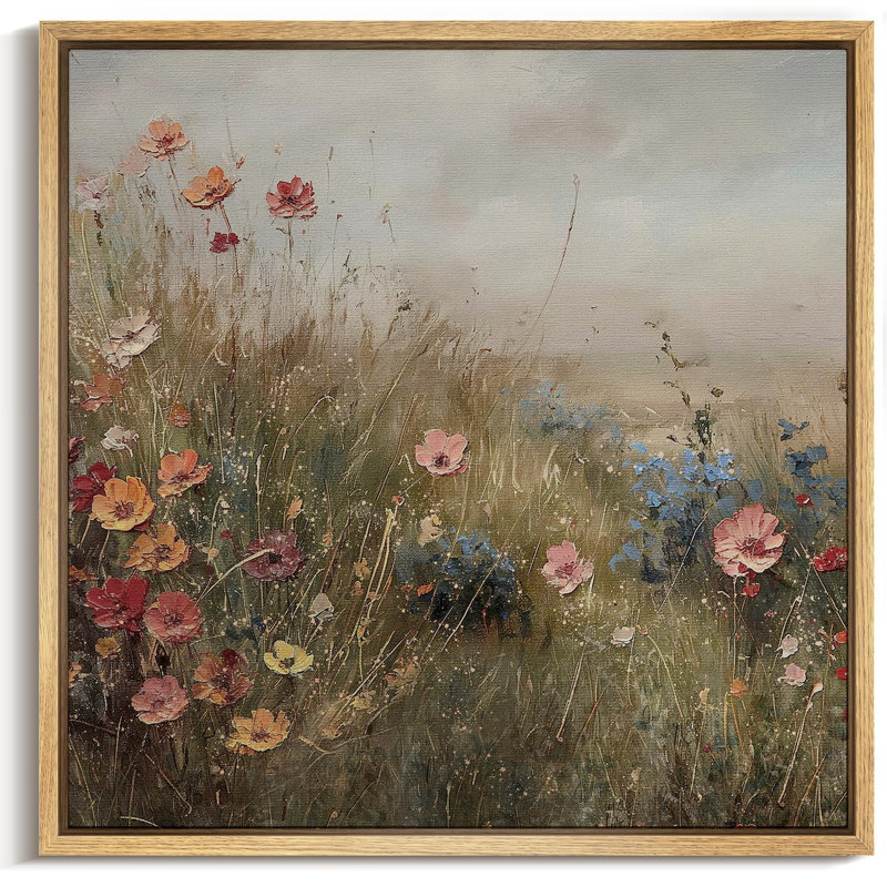 "Vintage Meadows Floral, campagne tranquille, paysage rustique, illustrations françaises", H 24 po x l 24 po, Naturel