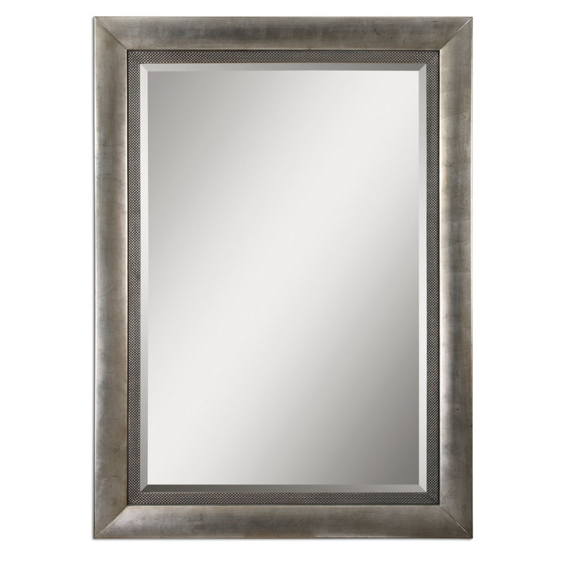 Large Rectangular Antique Silver Wood Wall Mirror