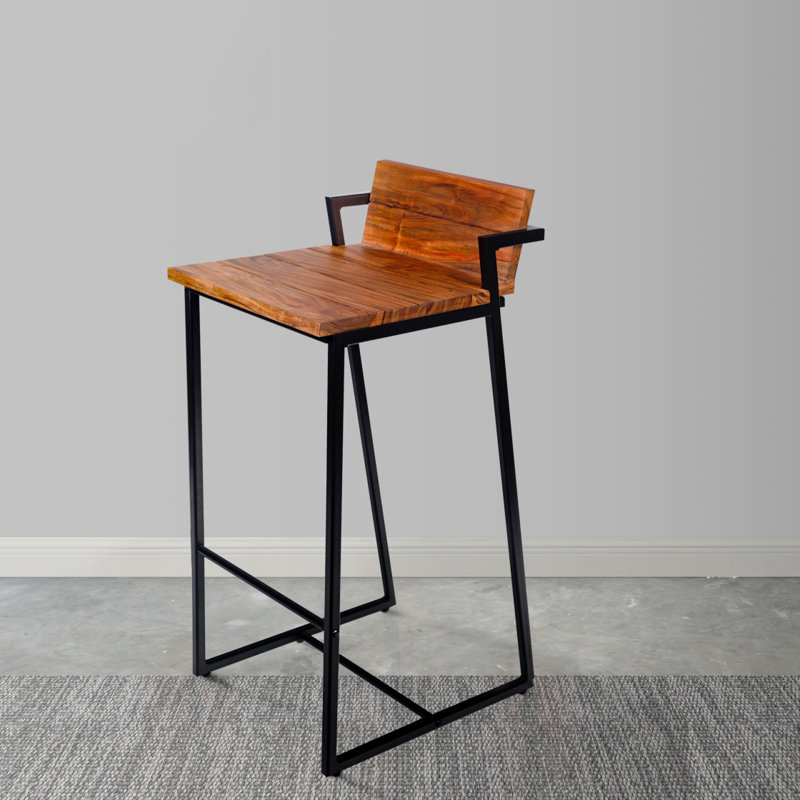 Tabouret de bar 35 po en bois d'acacia de style industriel avec structure en métal