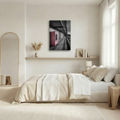 Art mural sur toile rose avec distributeur automatique en niveaux de gris