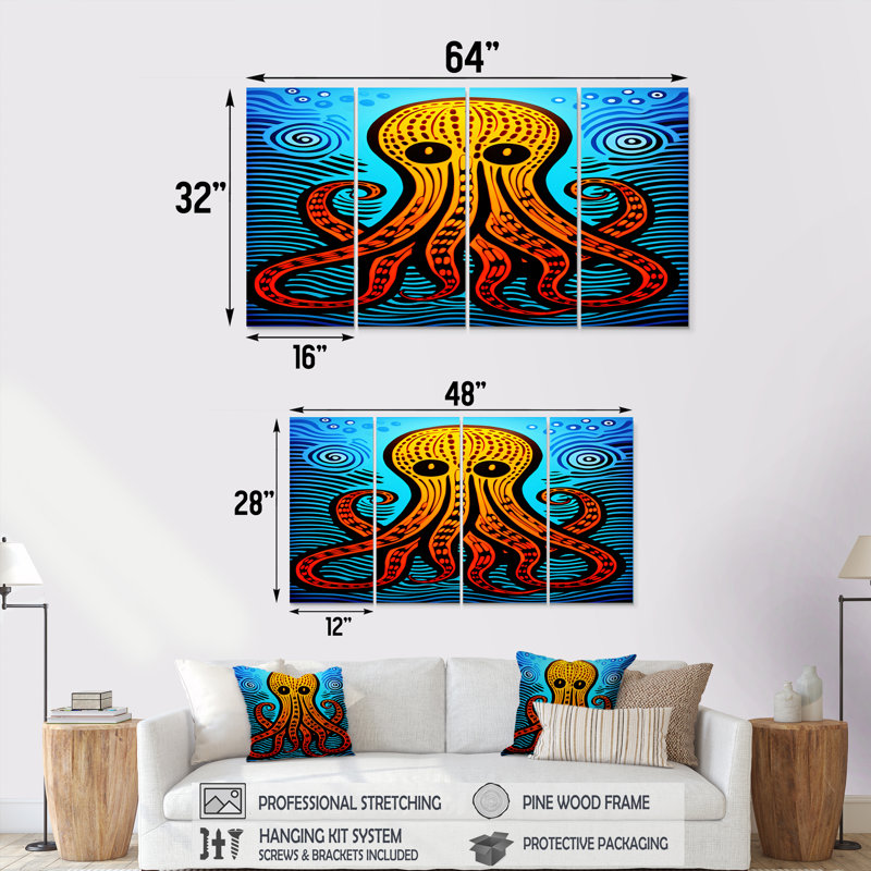 Rieger - Ensemble de 4 décorations murales de pieuvre, H 28 po x l 48 po
