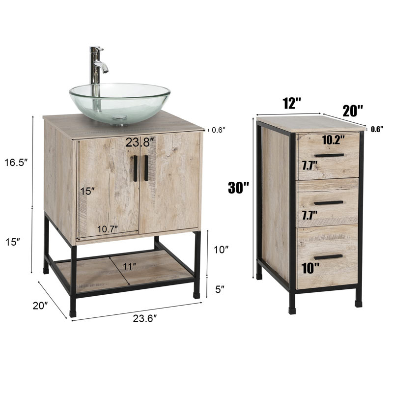 Conrado 36" Single Bathroom Vanity Set with Glass Sink Top, Oak, Oak