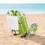Chaise de plage à rayures vertes avec inclinaison en cinq positions, structure en aluminium et tissu en polyester 600D, capacité de charge de 100 kg