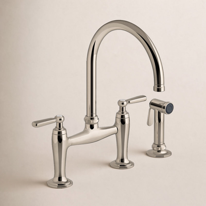 Edalyn by Studio McGee Two-Hole Bridge Kitchen Sink Faucet with Side Sprayer, Vibrant Polished Nickel