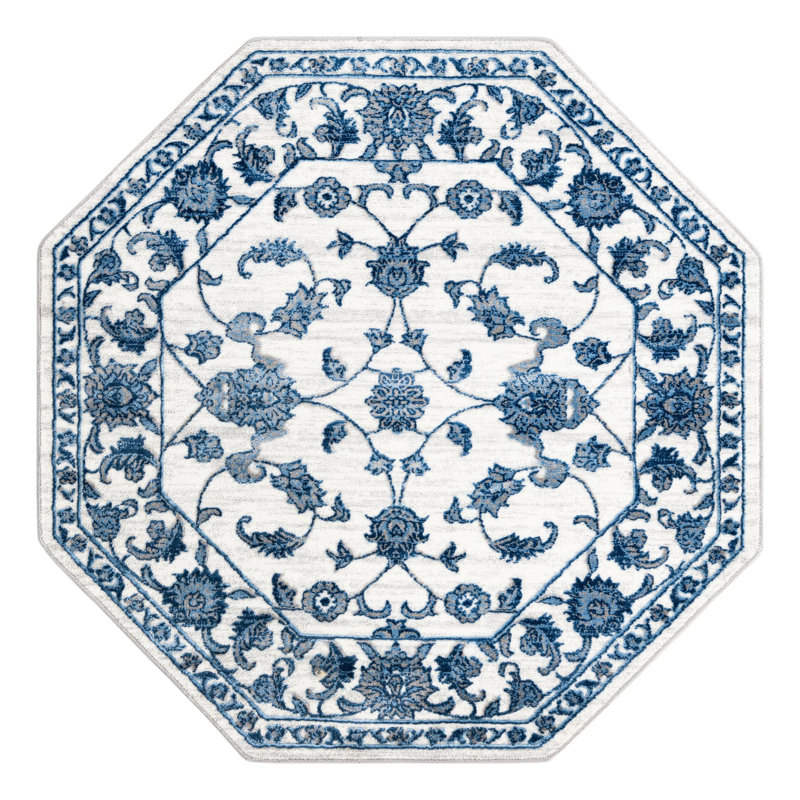 Tapis ivoire / bleu Muth, Octogone 5 pi 3 po x 5 pi 3 po