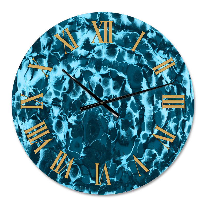 Wet Blue Painted Waves - Horloge murale moderne, Petit
