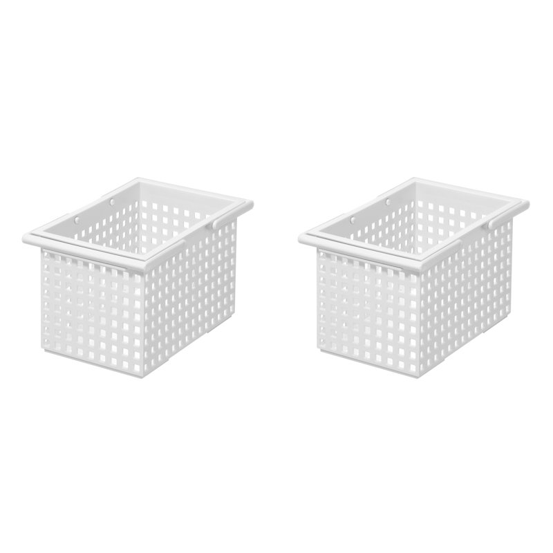 Stacking Tote Set of 2, White, 6.14" H x 10.55" W x 6.69" D