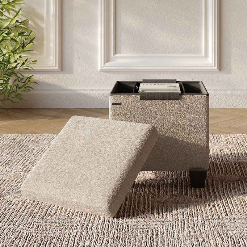 Vérrant Boucle Storage Ottoman Bench, Beige, 15"H x 15"W x 15"D