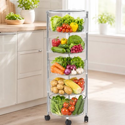 Étagère de rangement rotative à 5 niveaux, grand chariot utilitaire roulant en plastique avec roulettes, support à fruits et légumes autoportant pour la cuisine, le garde-manger et la salle de bain