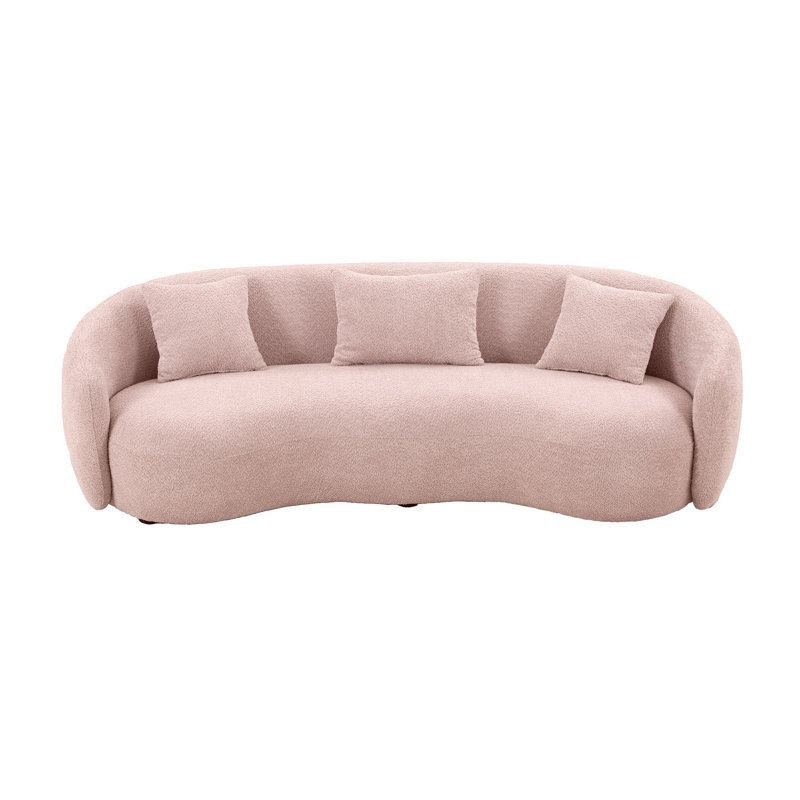 93.6" Teddy Boucle Fabric Curved Modern Sofa, Beige  Boucle Fabric, 26.9" H x 93.6" W x 41.3" D
