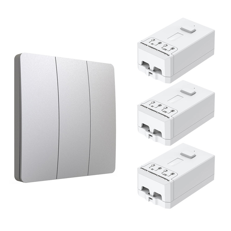 Ener - J 3 Gang Wireless Kinetic Switch and 3 Receivers 500W Silver
