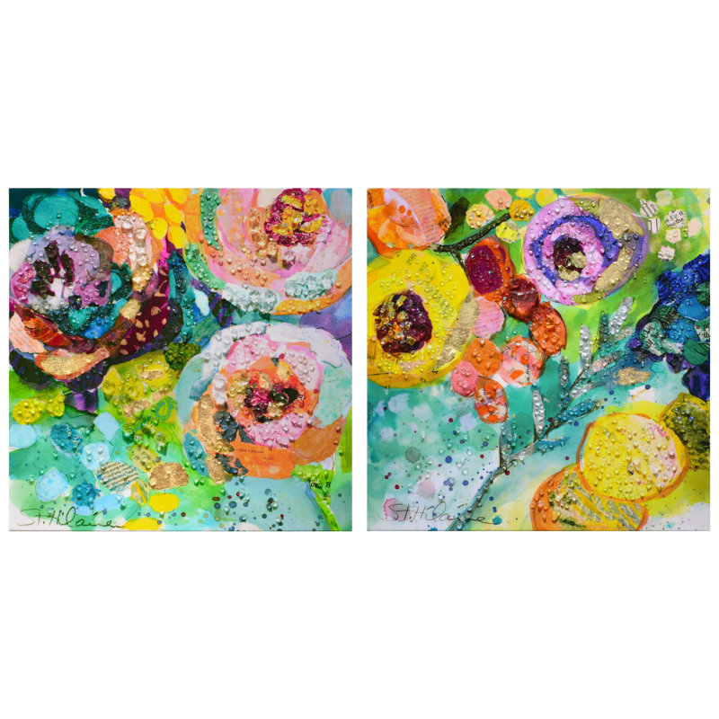 «Floral Radiance I & II», art mural sur toile recouverte d'époxy Crystallus