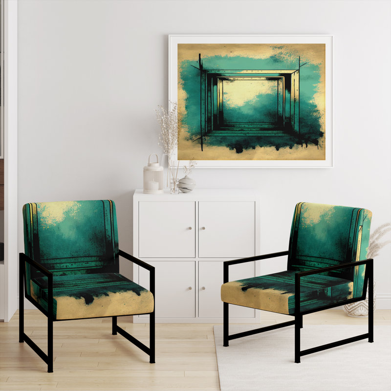 Impermanence Japanese Vintage Art I - Upholstered Contemporary Arm Chair, Geometric Abstract Accent Chair, Black