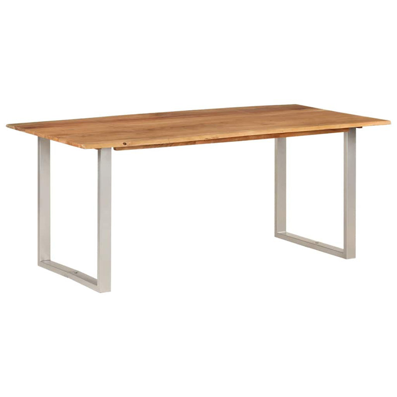 Elaenor vidaXL Dining Table, Natural Edges Tabletop with Power-Coated Steel Legs, Rustic Design Bistro Table for Dining Room, Kitchen, Solid Acacia Wood