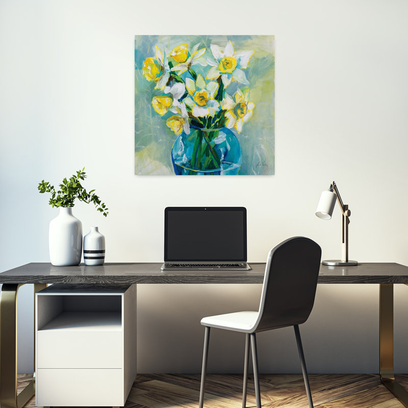 Art contemporain contemporain avec des bouquets bleus, H 18 po x l 18 po