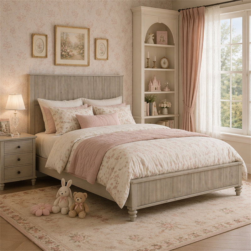 Base de lit en bois massif, Grand lit, Beige