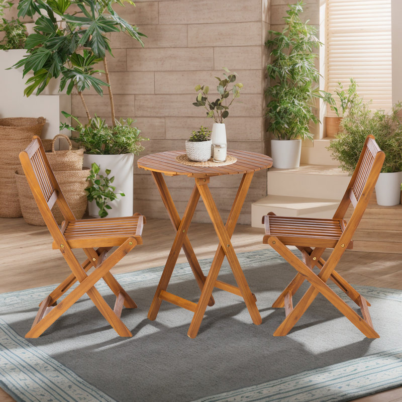 Ensemble de salle à manger d'extérieur 3 pièces en bois d'acacia, Marron clair