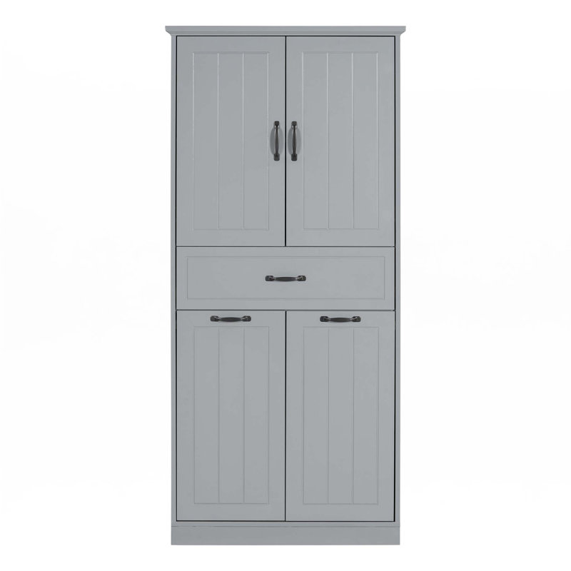 Bathroom Storage Cabinet With Two Laundry Baskets, Gray