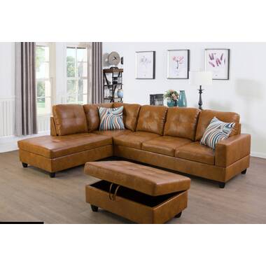 Frame 103.5'' Left or Right Facing Sleeper Sectional with Storage Ottoman,  Living Room Sectional Couches Set, Red Leather Sectional Sofa