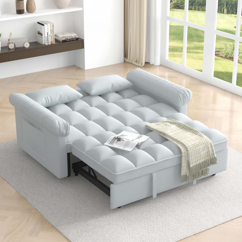 Loveseats Sofa Bed with Pull-out Bed,Adjsutable Back, Gray