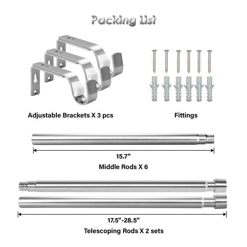 Milele Stainless Steel 72cm to Curtain Track/Rail, 72cm - 360cm