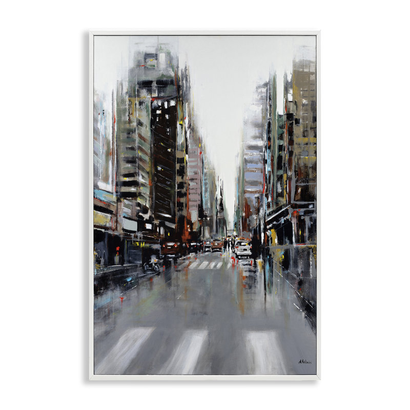 Giclée encadrée, La Ville, par Aziz Kadmiri, H 24 po x l 16 po, Estampe numérique encadrée blanc bord de mer