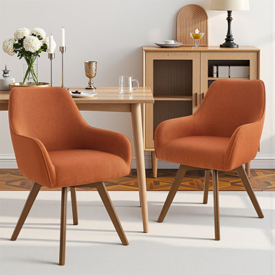 Advika 4.3" Thick Sponge Cushioned Seat, Mid-Century Modern Swivel Dining Chair, 360° Rotating Upholstered Armchair With PU Leather, Beech Wood Legs, Ergonomic High Back & Armrests, Comfortable Accent Chair