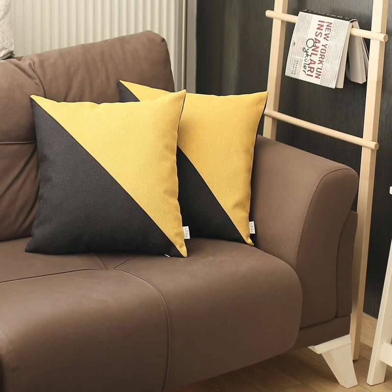 Black and Yellow Euro Polyester Throw Pillow Covers, Set of 2