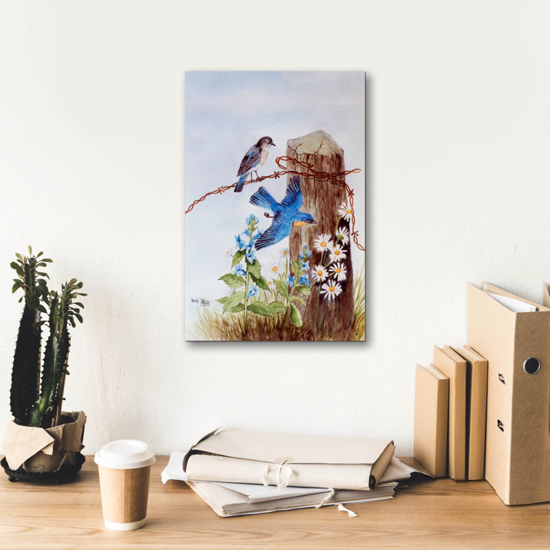 «Bluebirds With Daisies» par Arie Reinhardt Taylor, H 18 po x l 12 po x P 0,75 po