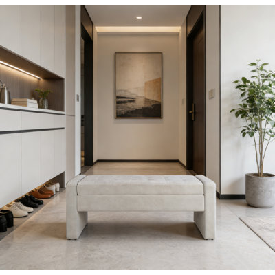 Banc de rangement rembourré moderne de 50 po avec siège capitonné, banc de repose-pieds en tissu pour chambre à coucher, vestibule ou salon, charnière à fermeture en douceur