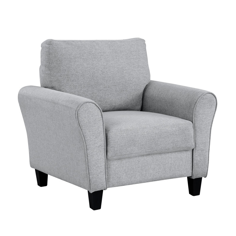 Meuble de salon transitionnel 1 pièce en tissu texturé gris foncé avec accoudoirs arrondis