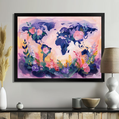 Pink Purple World Map Blooms I - World Map Wall Art
