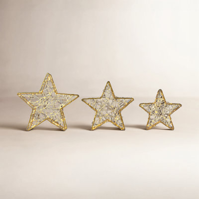 3-Piece 14" LED Lighted Gold Star Set