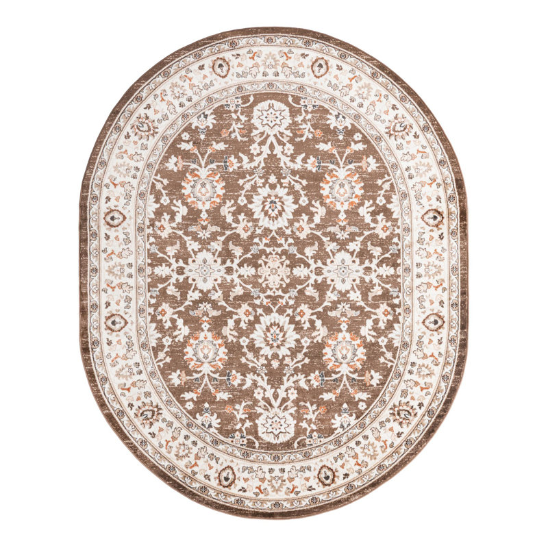 Tapis floral brun / ivoire Charlotte, Ovale 7 pi 10 po x 10 pi