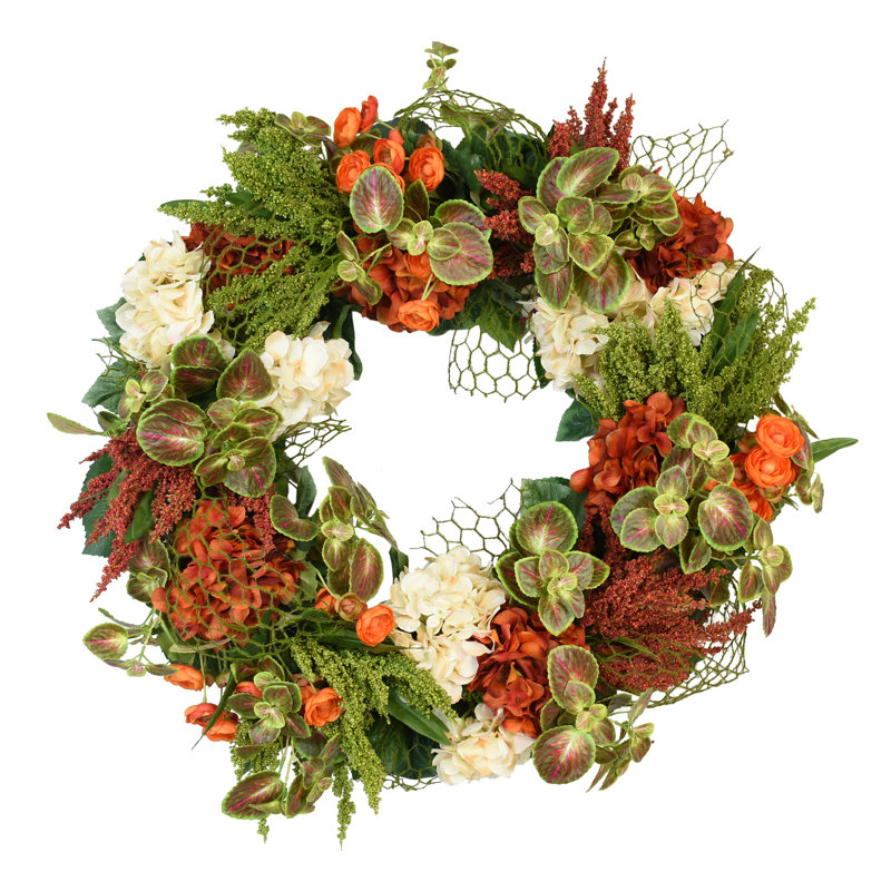 Couronne d'hortensia, bruyère et renoncule d'Alma