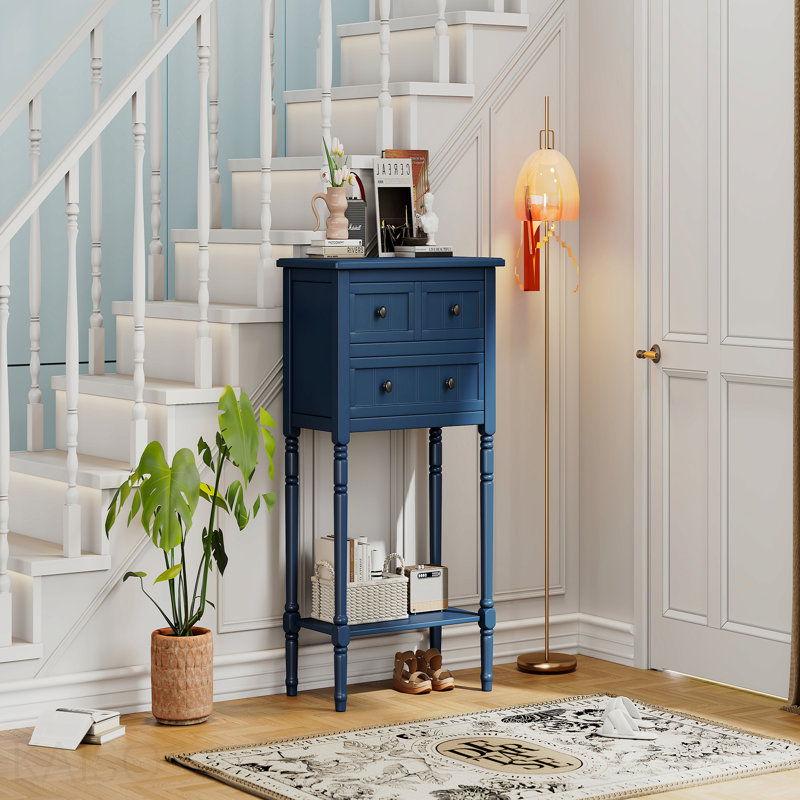 Console étroite, 3 tiroirs, tablette inférieure pour le salon - bleu marine, 31.4" H x 23.7" W x 13" D, Navy, Navy, Navy
