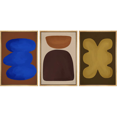 " Mid-Century Geometric Polygon Variety Abstract Shapes Illustrations " 3 - Pieces Painting Print