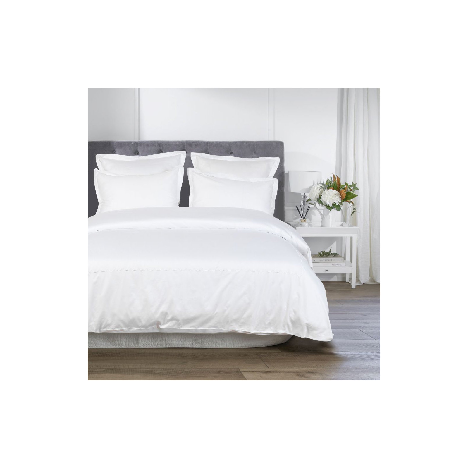 Brazier Sateen Duvet Cover Set, White, Queen Duvet Cover + 2 Standard Shams