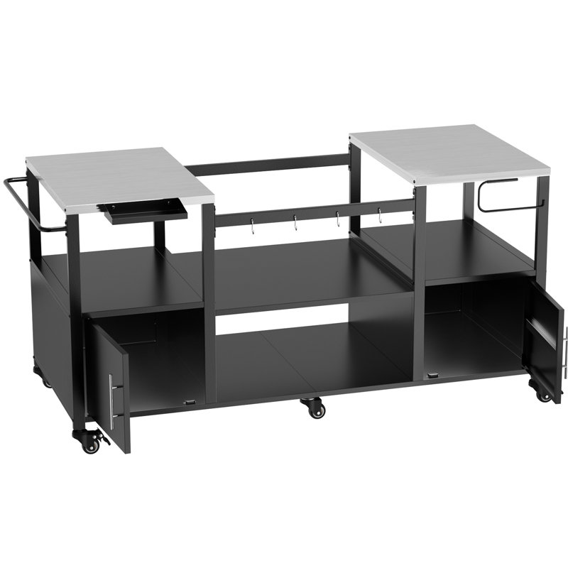 Grill Cart For Big Egg And Jr, Metal Construction, 2 Large Storage Boxes, Open Space, 6 With Brakes, Rod, Spice Rack, Paper Towel Holder, Quick Setup, 31.87 In Height Outdoor Table Compatible Egg,