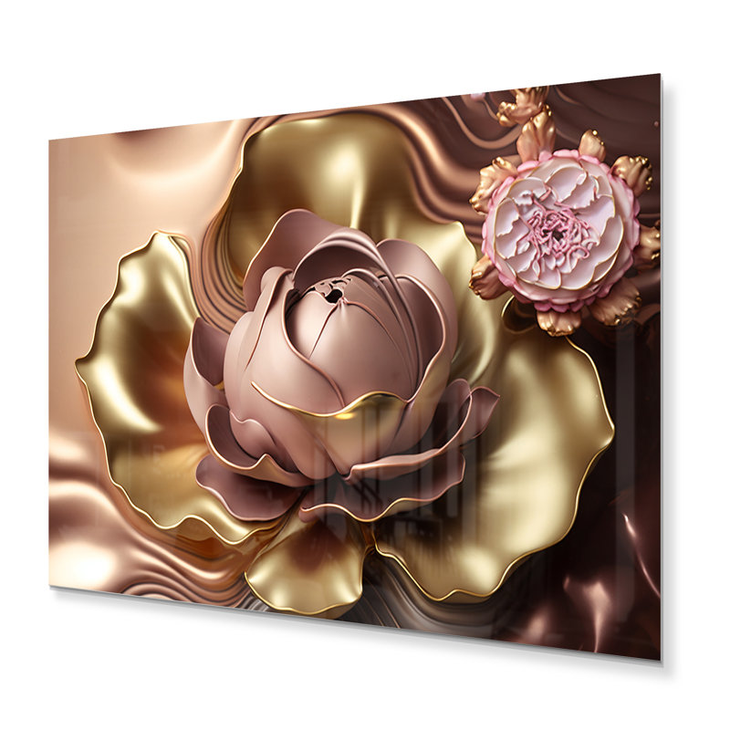 Décoration murale rétro en métal avec fleurs roses et dorées, H 12 po x l 20 po