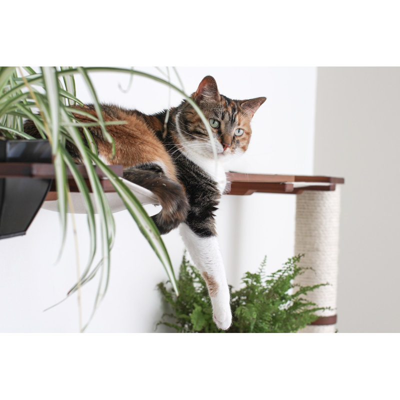 Natural Bamboo Wall-Mounted Cat Tree with Hammocks and Bridge