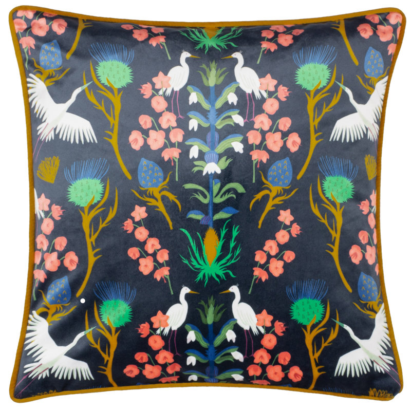 Herons Floral Cushion, Blue, 43cm x 43cm, Square