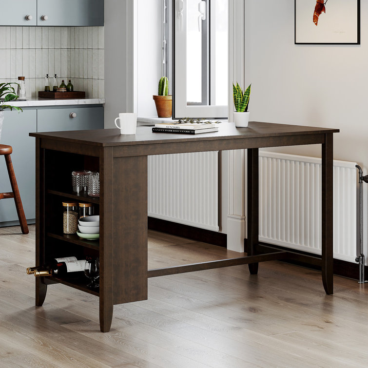 Winston Porter Wood Rectangular Bar Table - Industrial Long Counter Height Table with Wooden Legs
