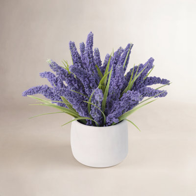 Artificial Lavender Plant In White Pot 12In - Faux Lavender Flowers With Realistic Purple Blooms, Potted Lavender For Farmhouse Bathroom Desk Home Decor Gift