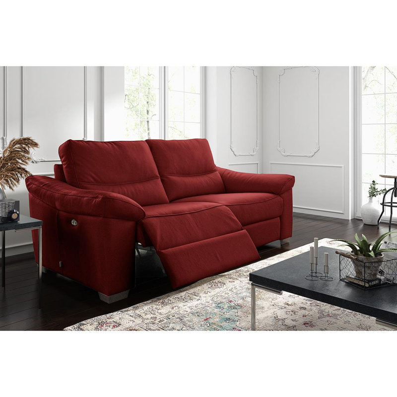 Edeltrudis Genuine Leather 2 Seater Reclining Sofa, Red, 100cm H x 212cm W x 95cm D