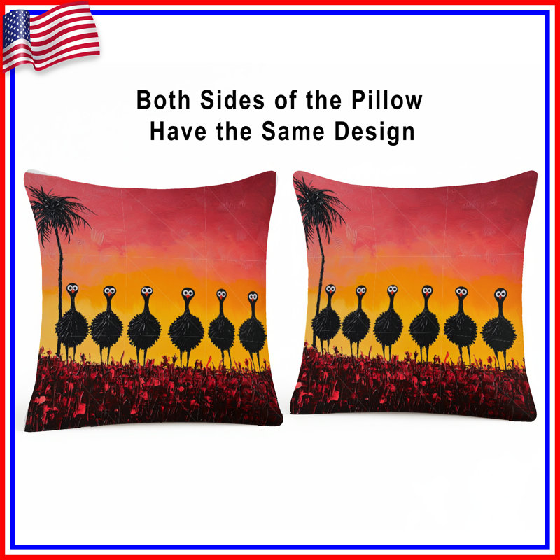 Emu Throw Pillow, Animal Double Sided Pillows, 18 x 18 inches