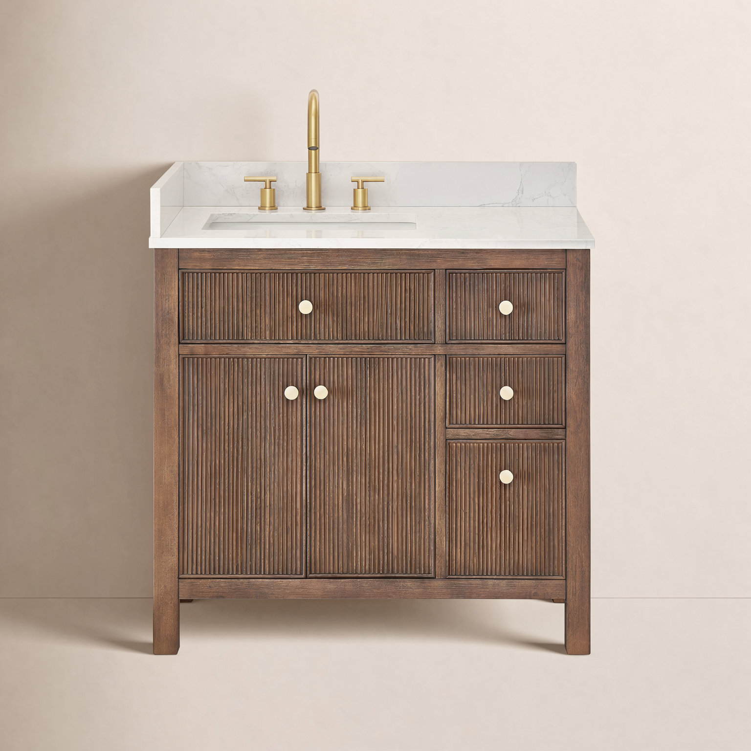 Lala 36" Single Bathroom Vanity, Brown Brushed Oak